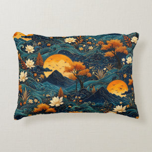 Coussins Décoratifs Montagne de Lune Dorée Motif Floral de Lotus sous