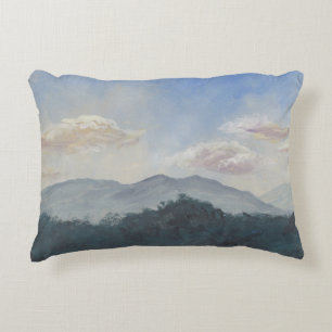 Coussins Décoratifs Montagnes Bleues Gouache : Scène Nature Vibrante
