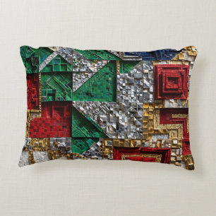 Coussins Décoratifs Mosaïque carrée géante émeraude or ivoire rouge bl