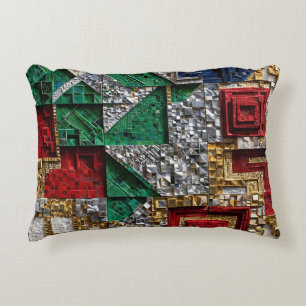 Coussins Décoratifs Mosaïque carrée géante émeraude or ivoire rouge bl
