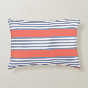 Coussins Décoratifs Motif à cinq bandes bleu-gris avec corail vivant