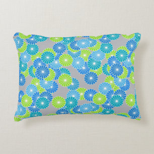 Coussins Décoratifs Motif à fleurs Art Déco - bleu et vert citron