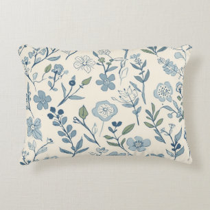 Coussins Décoratifs Motif botanique de prairie de fleurs sauvages bleu