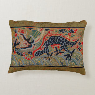 Coussins Décoratifs Motif de broderie en soie de dragon chinois antiqu