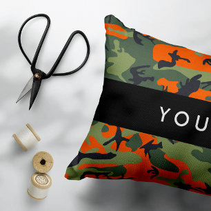 Coussins Décoratifs Motif de camouflage orange, Votre nom, Personnalis