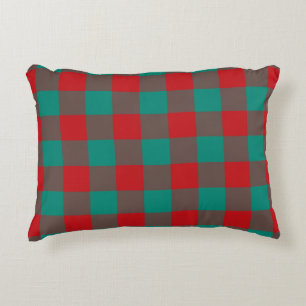 Coussins Décoratifs Motif de contrôle rouge vert gris