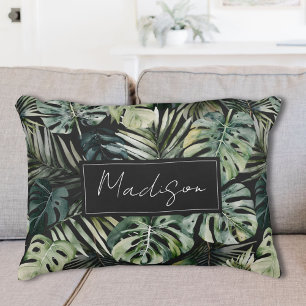 Coussins Décoratifs Motif de feuilles de forêt tropicale vert aquarell