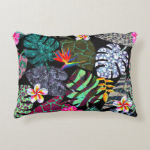 Motif de feuilles et de fleurs tropicales vibrante