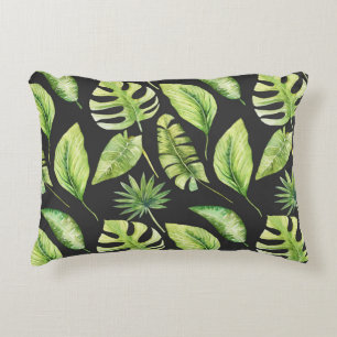 Coussins Décoratifs Motif de feuilles tropicales vertes sur fond botan
