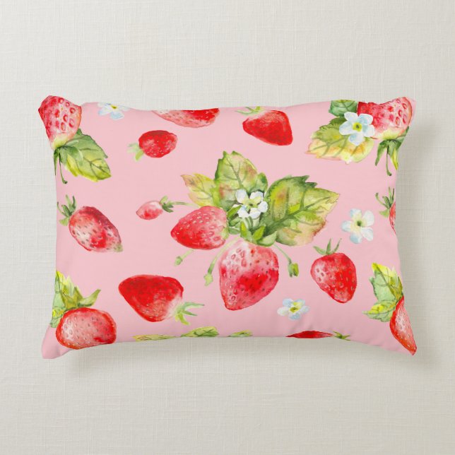 Coussins Décoratifs motif de fraise transparent aquarelle (Devant)