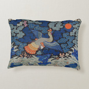 Coussins Décoratifs Motif de grue chinoise vintage : bleu impérial