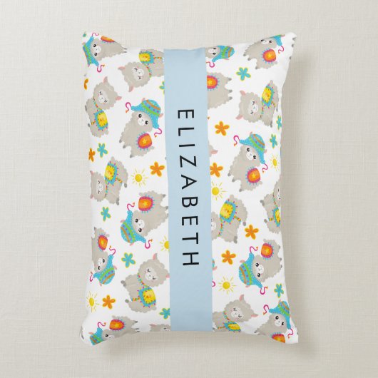 Coussins Décoratifs Motif De Llamas, Alpacas, Fleurs, Votre Nom (Devant(Vertical))