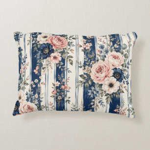 Coussins Décoratifs Motif de rayure florale marine à l'aquarelle