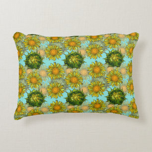 Coussins Décoratifs Motif de tournesol jaune avec feuillage et bourgeo