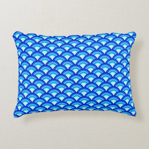 Coussins Décoratifs Motif de vague Art Déco - bleu cobalt et ciel