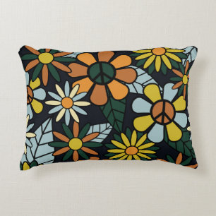 Coussins Décoratifs Motif des fleurs hippies rétro des années 70 - Vin