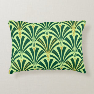 Coussins Décoratifs Motif d'éventail Art Déco - pin et vert menthe