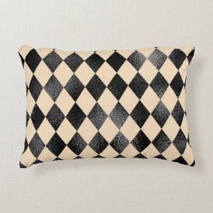 Coussins Décoratifs Motif diamant fantaisiste noir et crème