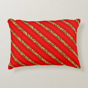 Coussins Décoratifs Motif élégant à rayures obliques rouge or pailleté