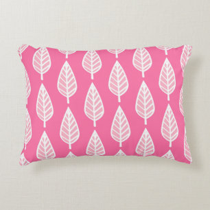 Coussins Décoratifs Motif en feuille de hêtre - Rose chaud et blanc
