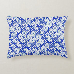 Coussins Décoratifs Motif en tuiles égyptiennes, blanc et bleu cobalt