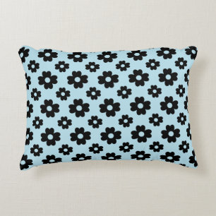 Coussins Décoratifs Motif Fleur Noir Sur Bleu