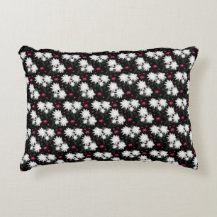 Coussins Décoratifs Motif floral blanc élégant sur fond noir
