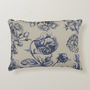 Coussins Décoratifs Motif Floral Botanique Toile Bleue Vintage Antique