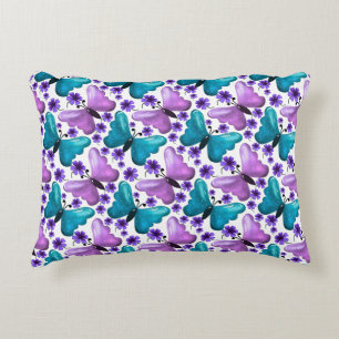 Coussins Décoratifs Motif floral de papillon sarcelle et violet