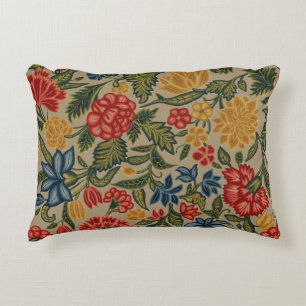 Coussins Décoratifs Motif floral en broderie laine vintage rouge et or