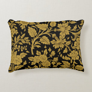 Coussins Décoratifs Motif floral en or antique indien avec motif noir
