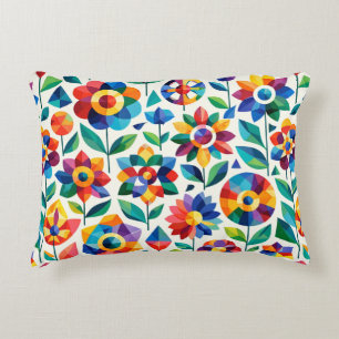 Coussins Décoratifs Motif floral géométrique coloré rétro moderne bleu