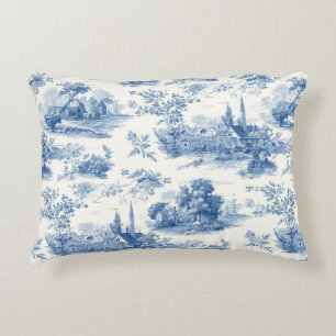 Coussins Décoratifs Motif floral toile de Jouy bleue vintage