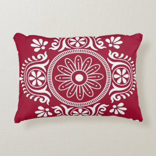 Coussins Décoratifs Motif Folk Blanc sur Fond Rouge