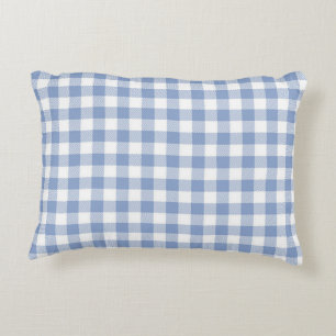 Coussins Décoratifs Motif Gingham Bleu Clair Imprimé Carreaux Classiqu