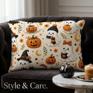 Coussins Décoratifs Motif Halloween Citrouille et Fantôme Mignon