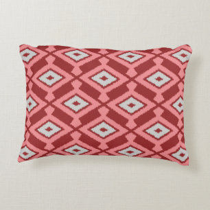 Coussins Décoratifs Motif Ikat - Bourgogne, Gris et Corail