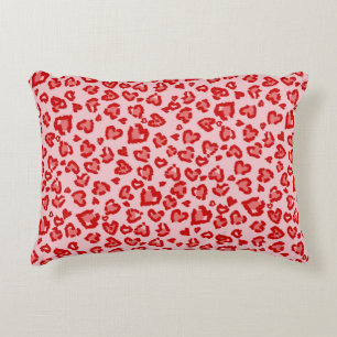 Coussins Décoratifs Motif Léopard à Cœur en Rouge sur Fardé