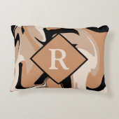 Coussins Décoratifs Motif Marbré Noir Marron Crème avec Monogramme (Dos)