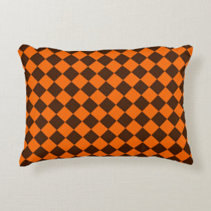 Coussins Décoratifs Motif Orange Brown Diamond Checker