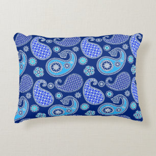 Coussins Décoratifs Motif Paisley, bleu cobalt et blanc