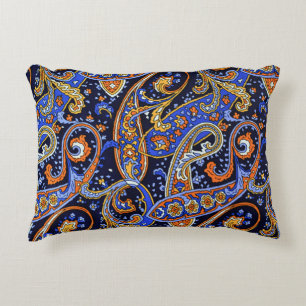 Coussins Décoratifs Motif Paisley Bohème Navy et Orange Vibrant