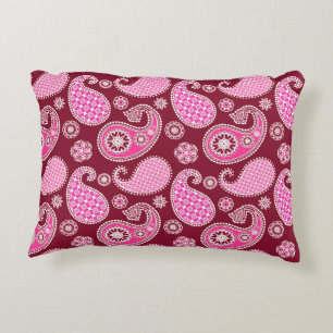Coussins Décoratifs Motif Paisley, Bourgogne, Rose et Blanc
