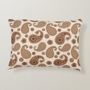 Coussins Décoratifs Motif Paisley, Chocolat Brown et Tan sur Beige