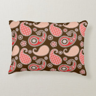 Coussins Décoratifs Motif Paisley, corail et chocolat