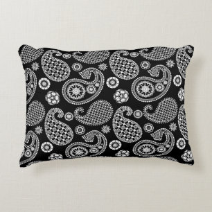 Coussins Décoratifs Motif Paisley, noir et blanc