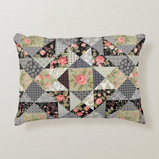 Coussins Décoratifs Motif Patchwork Papillons Fleurs Rose de feuillage (Devant)