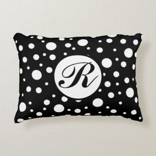 Coussins Décoratifs Motif pois noirs et monogramme blanc