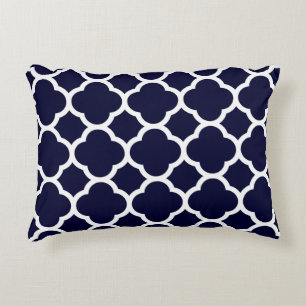 Coussins Décoratifs Motif quatrefeuilles bleu marine et blanc