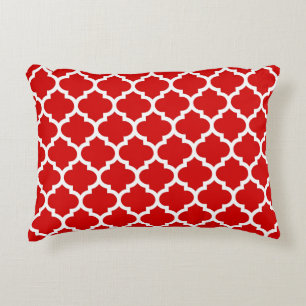 Coussins Décoratifs Motif Quatrefoil Marocain Rouge Blanc #5